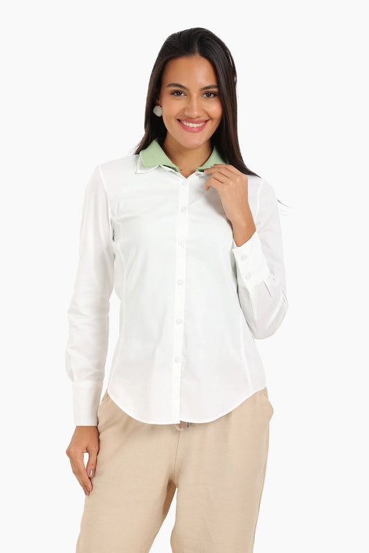 قميص قطني ذو ياقة مزدوجة