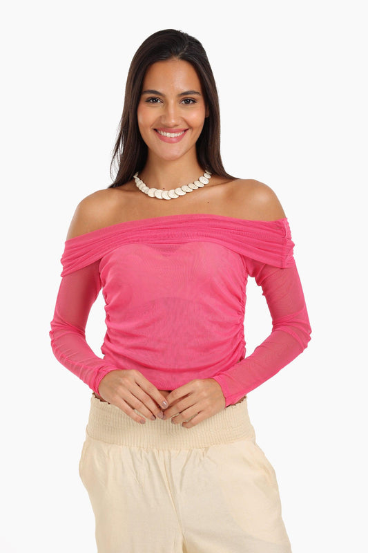 بلوزة شبكية مكشوفة الكتفين