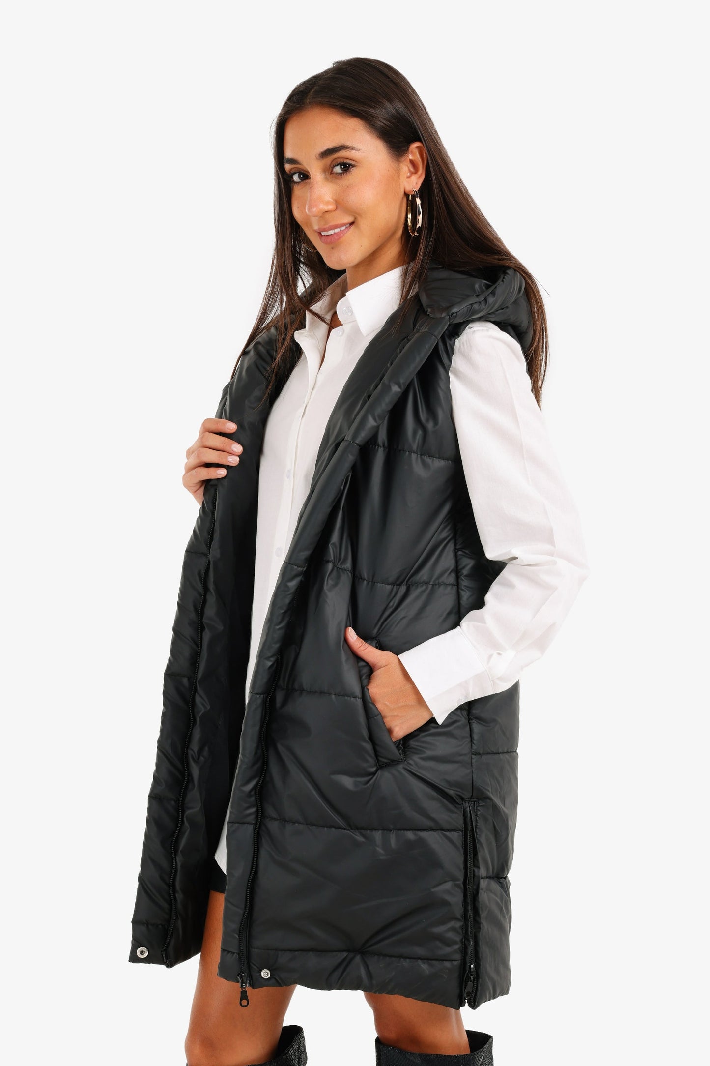 Hooded Long Puffer Vest