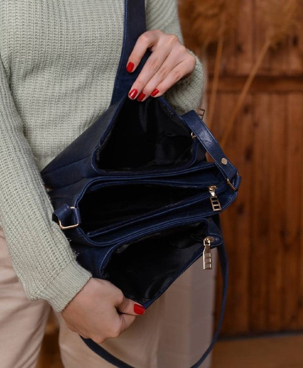 Navy Magnetic Lock Crossbody Bag