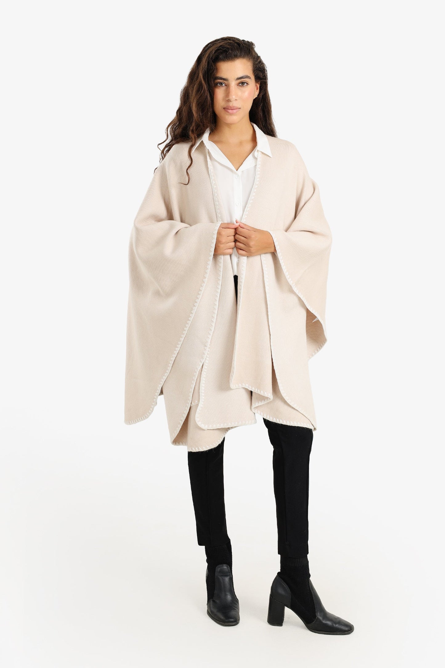 Relaxed Poncho with Zigzag Trim