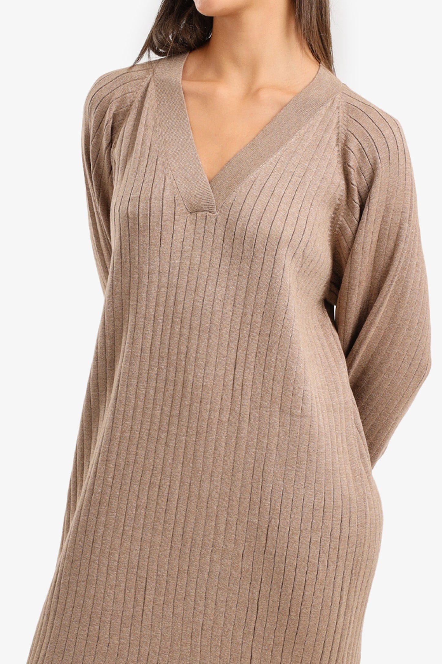 V-Neck Ribbed Midi Dress