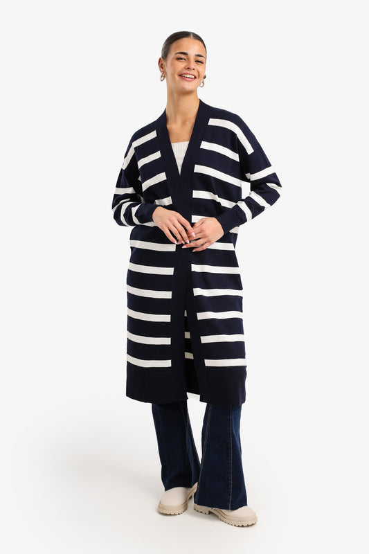 Striped Knit Midi Cardigan