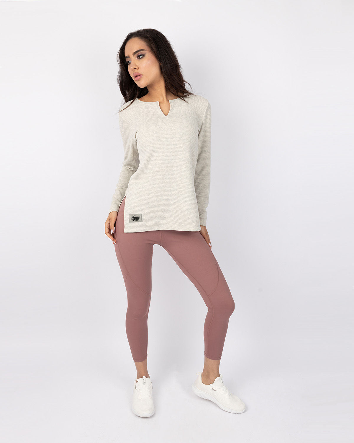 Gray Cotton Rib Long Sleeve T-Shirt