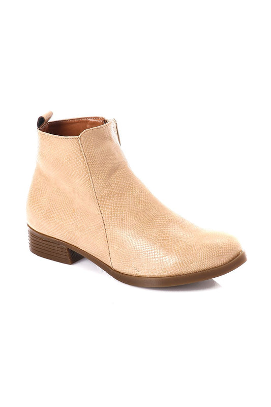 Beige Chic Embossed Leather Boots