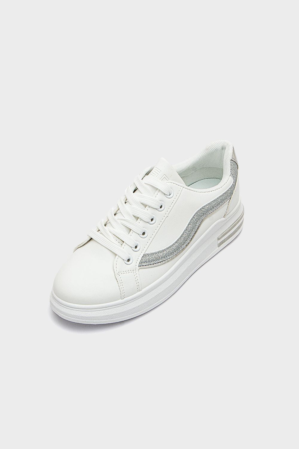 Leather Sneakers with Glitter Side