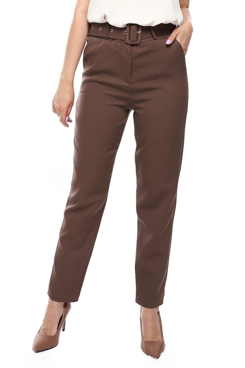Slim Fit Pants with Self Belt