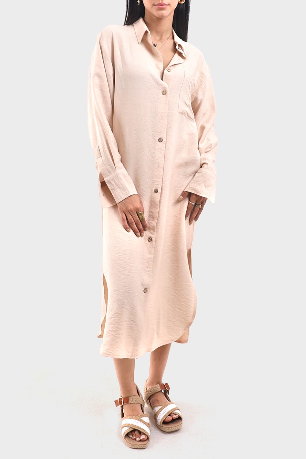 Beige Side Slit Shirt