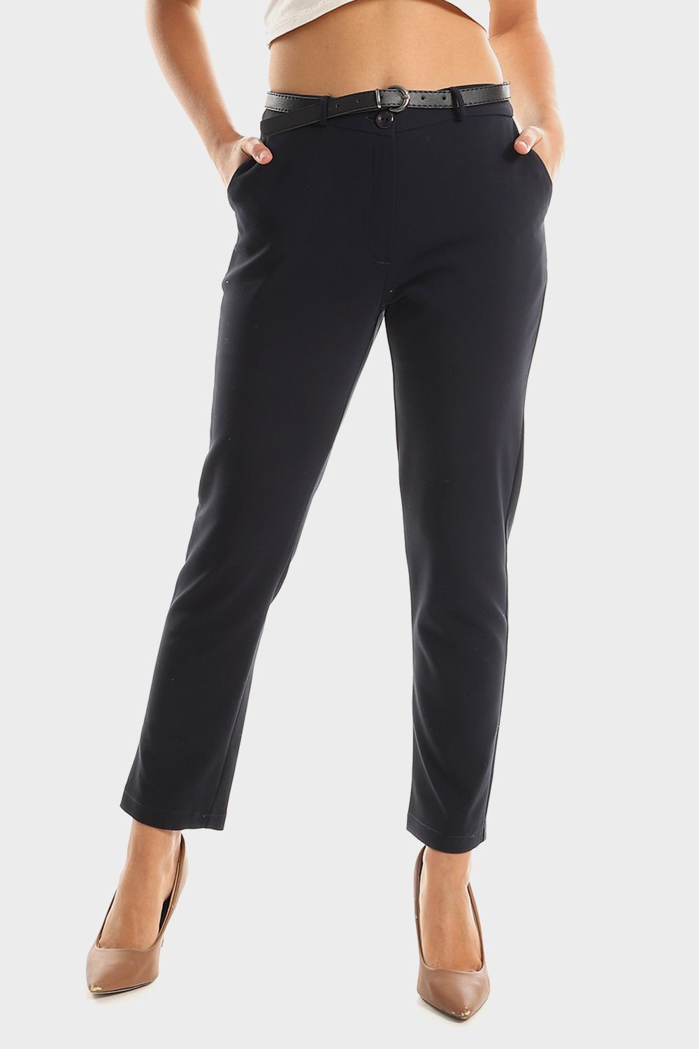 Straight Leg Pants with Black Belt