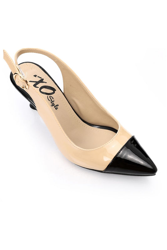 حذاء بكعب صغير مفتوح من الخلف، بيج