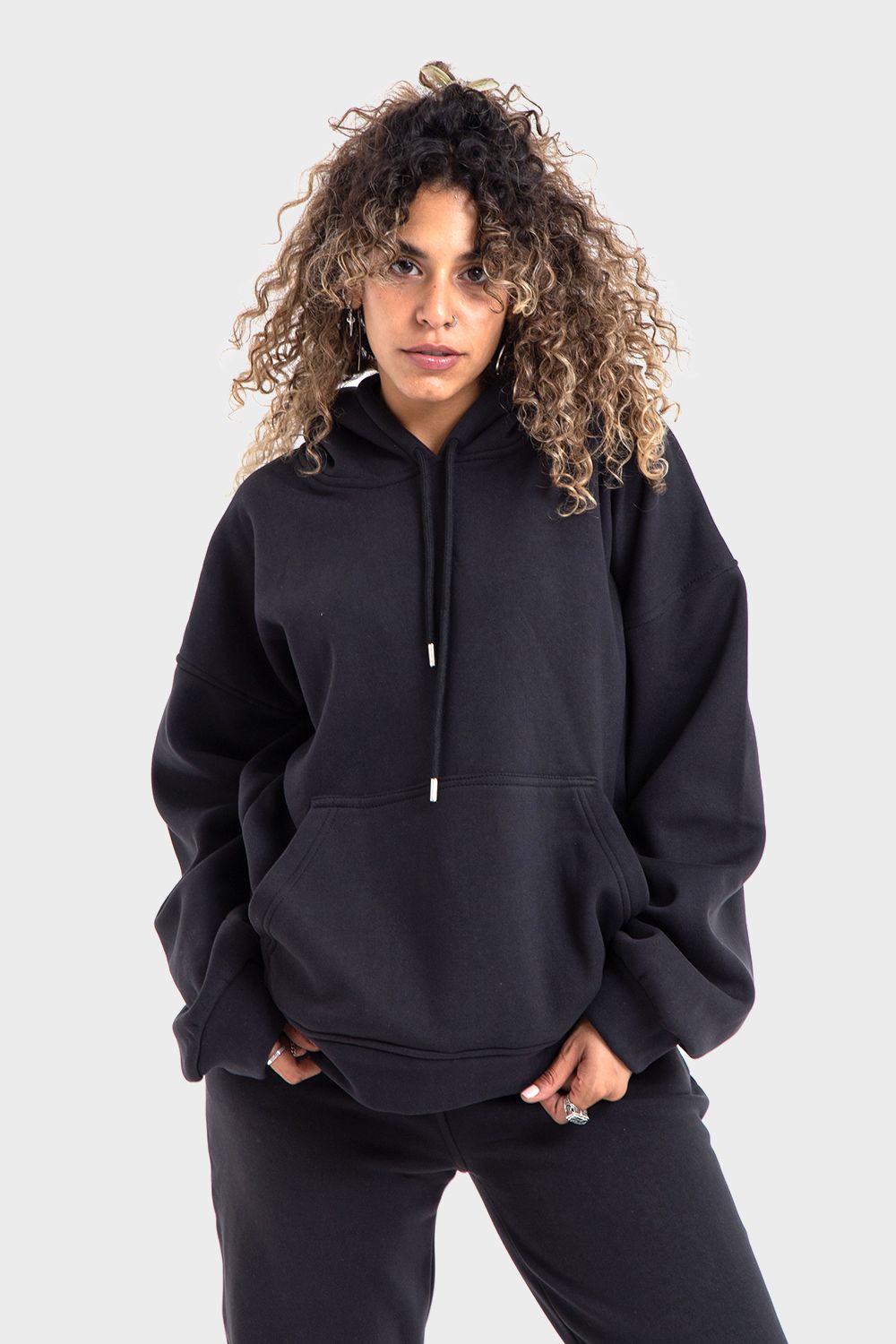 Premium Line Black Oversized Plain Hoodie