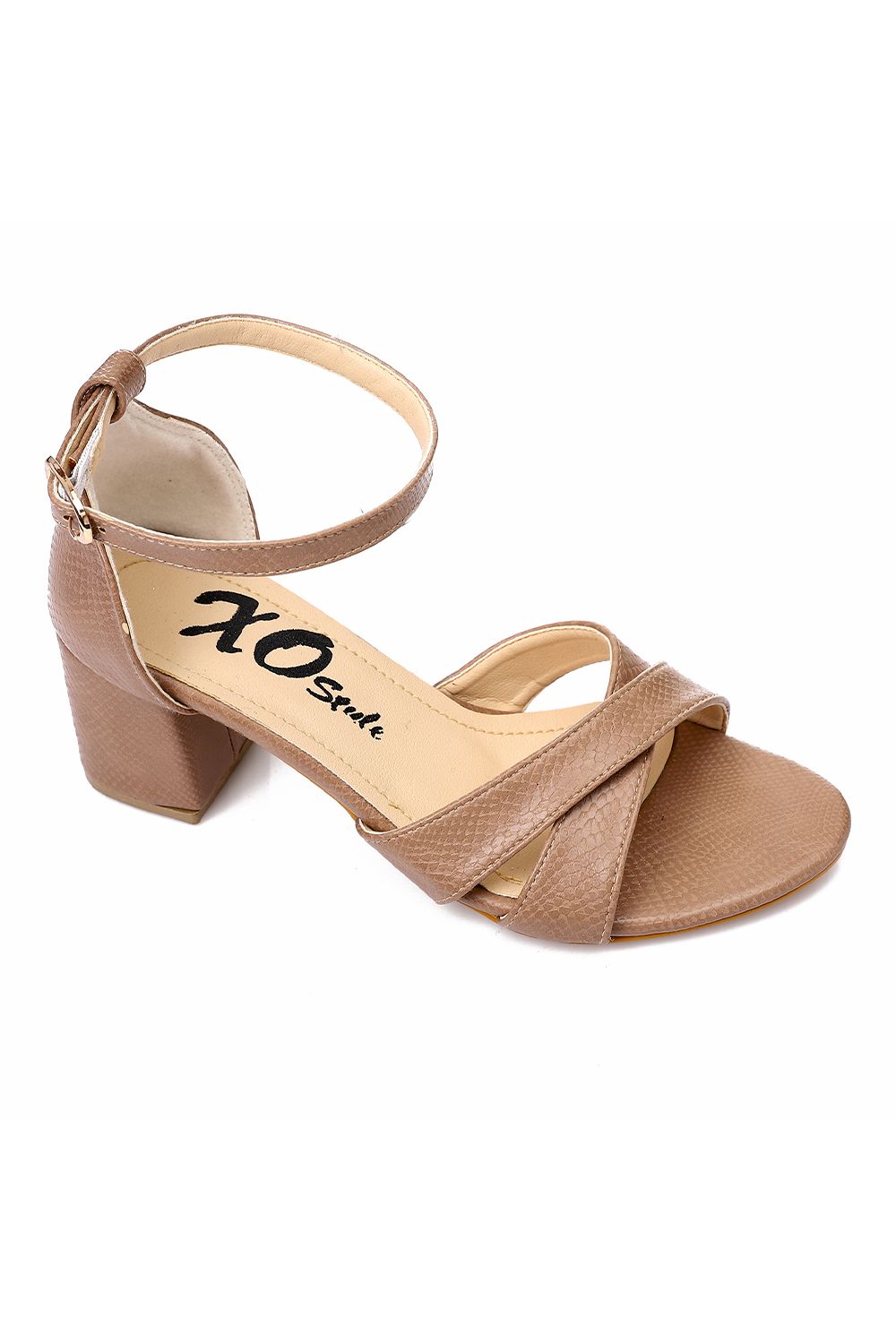 Coffee Cross Strap Heeled Sandals