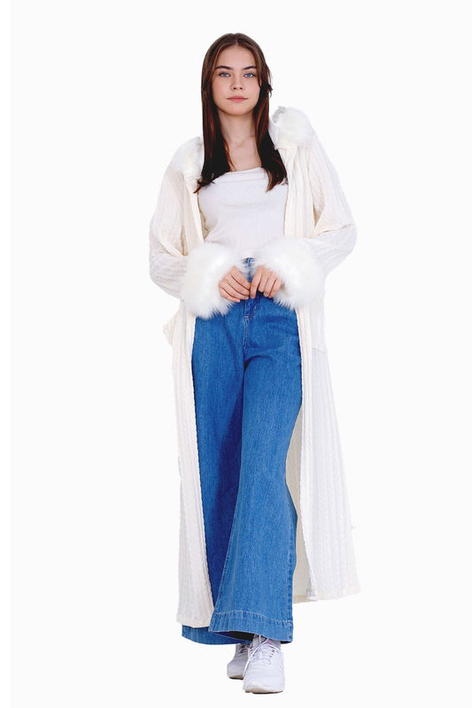 كارديجان محبوك مع تفاصيل من الفرو