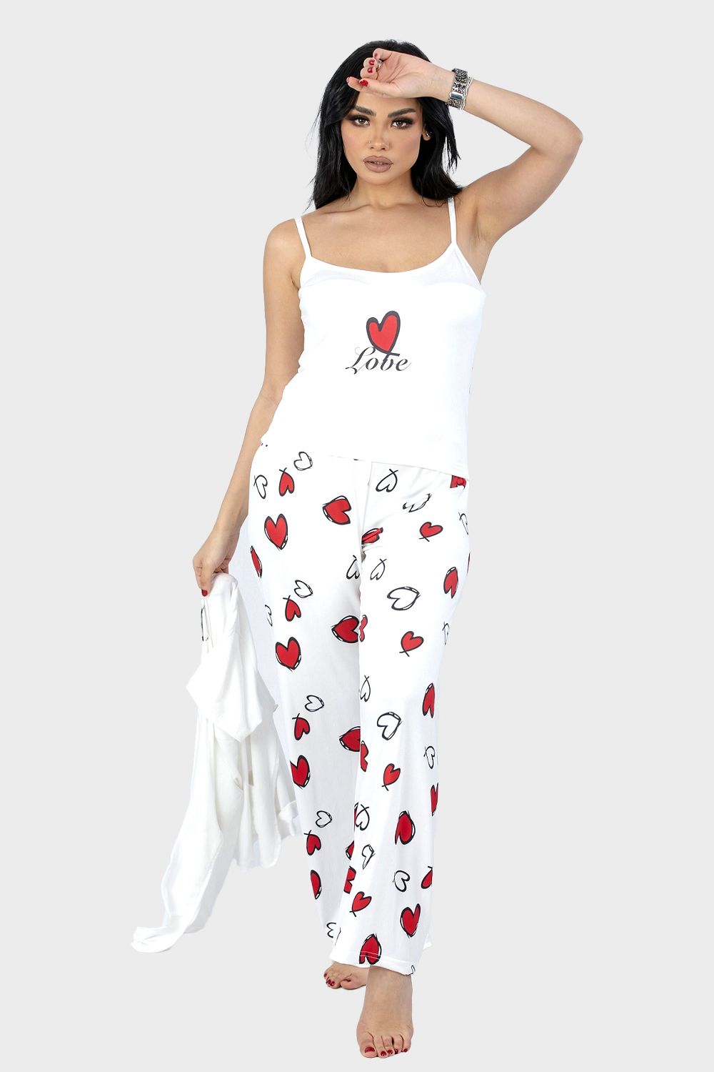 Red Hearts Printed 2 Pieces Pajama Set
