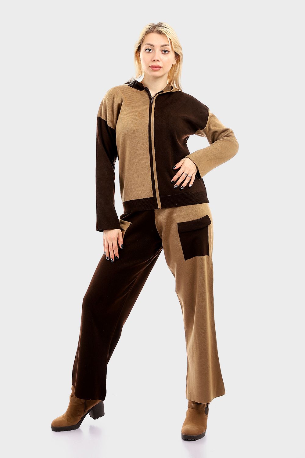 Bi-Tone Wool Set of Zip Jacket & Pants