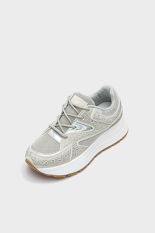 سنيكرز برباط مرصع بستراس، فضي