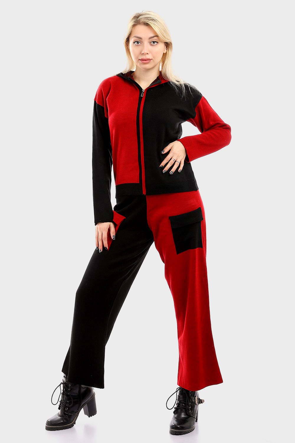 Bi-Tone Wool Set of Zip Jacket & Pants