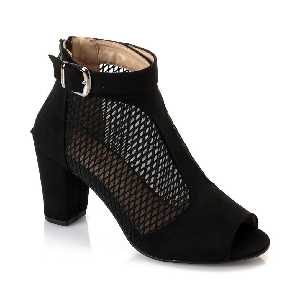 Black Mesh Side High Heels Sandal