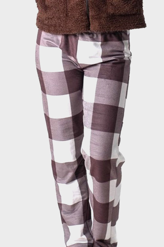 بنطلون بيجاما بني منقوش