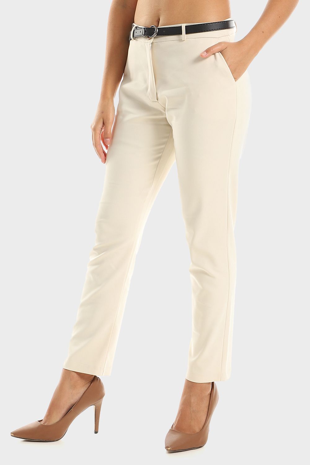 Straight Leg Pants with Black Belt