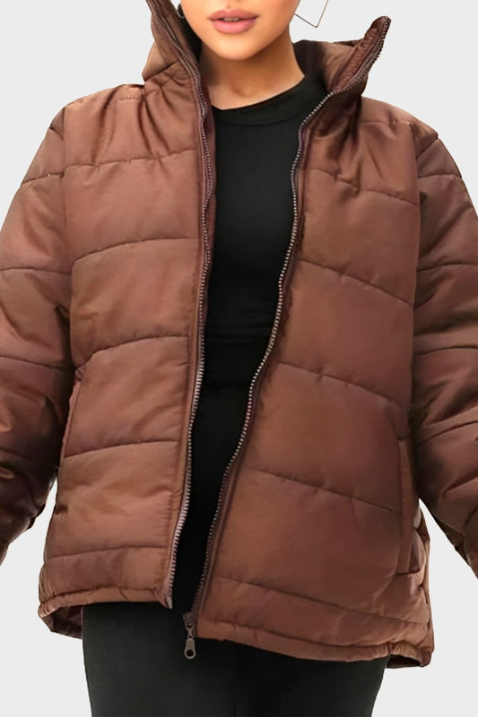 Brown High Neck Puffer Jacket