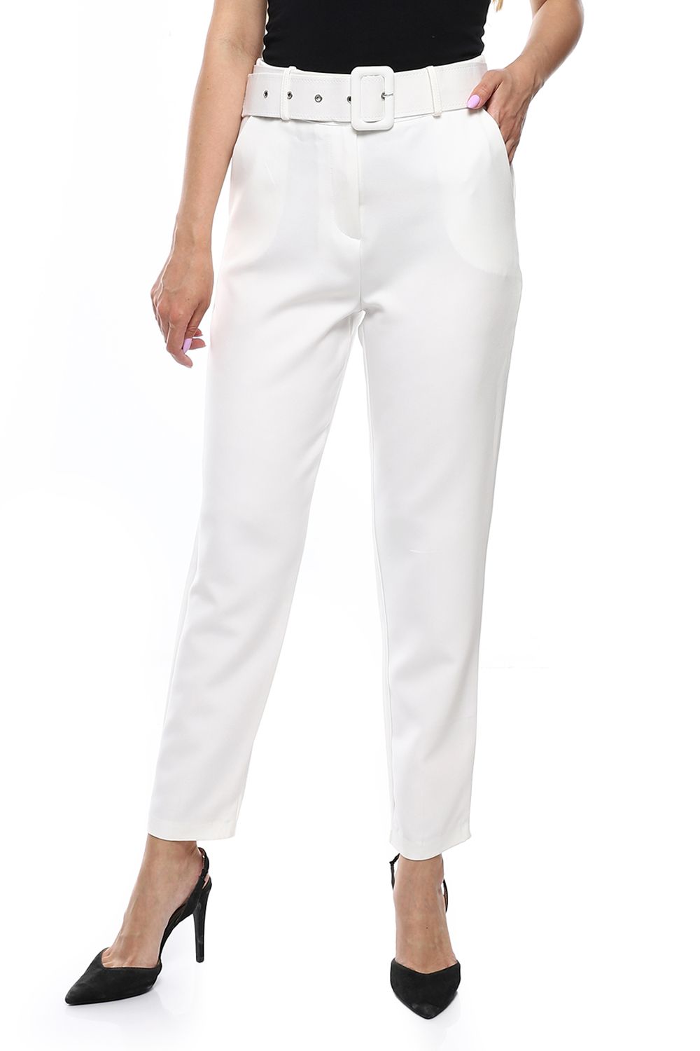 Slim Fit Pants with Self Belt