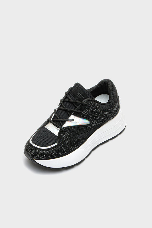 سنيكرز برباط مرصع ستراس، أسود