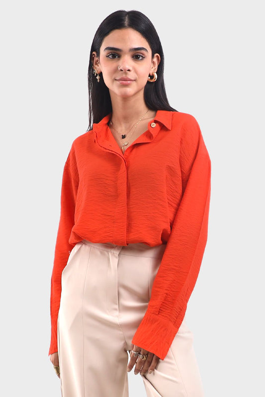 قميص كتان أوفر سايز برتقالي