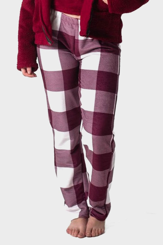 بنطلون بيجاما منقوش باللون العنابي