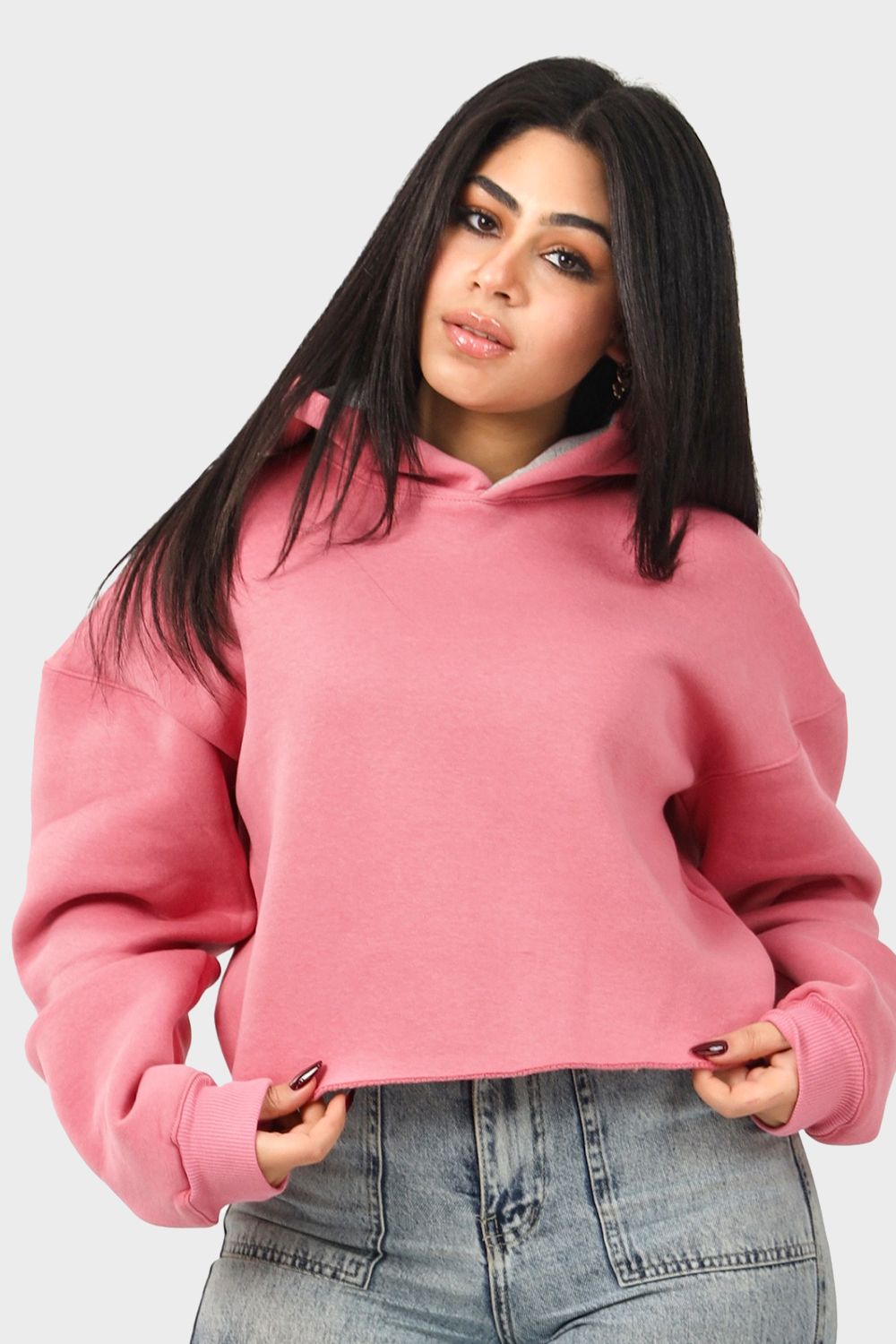 Unfinished Style Cropped Hoodie - هودي قصير بتصميم غير مكتمل
