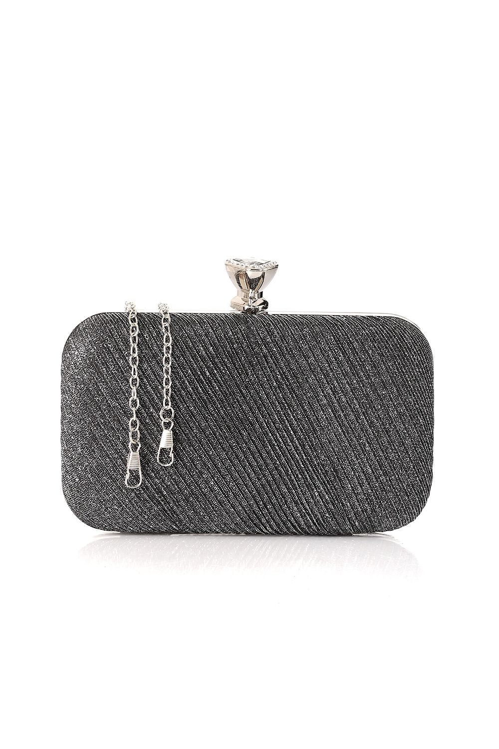 Glittery Clutch with Studded Triangle Lock