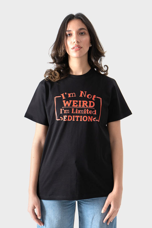 Black Front Printed Text T-Shirt