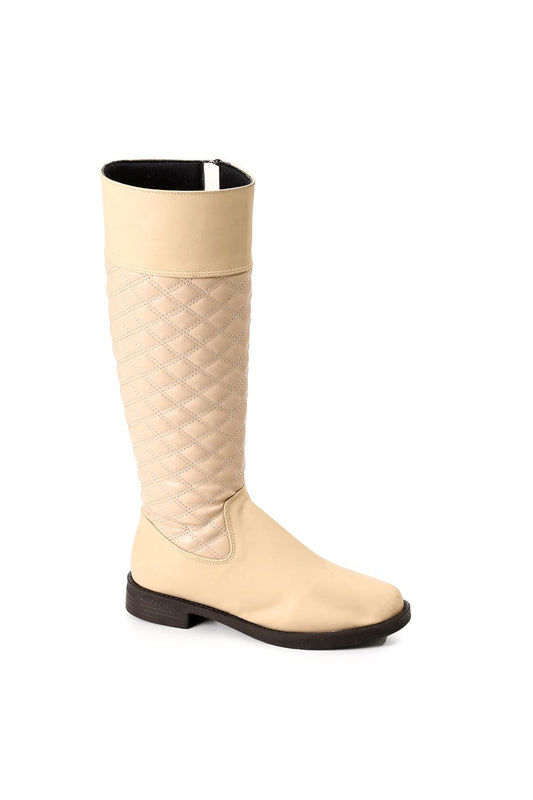 Beige Full Zipper Knee High Boot