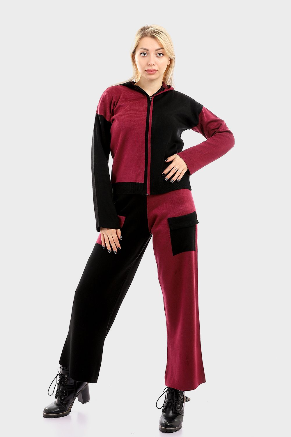 Bi-Tone Wool Set of Zip Jacket & Pants