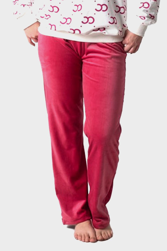 بنطلون بيجاما مخملي سادة بلون عنابي