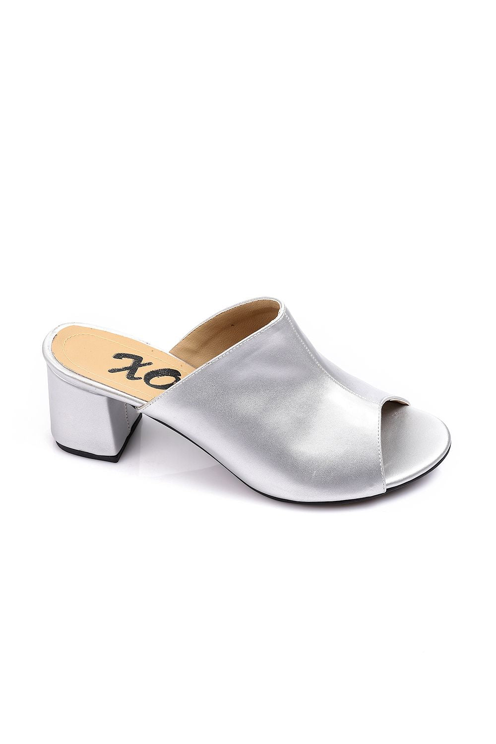Silver Chunky Heeled Slides