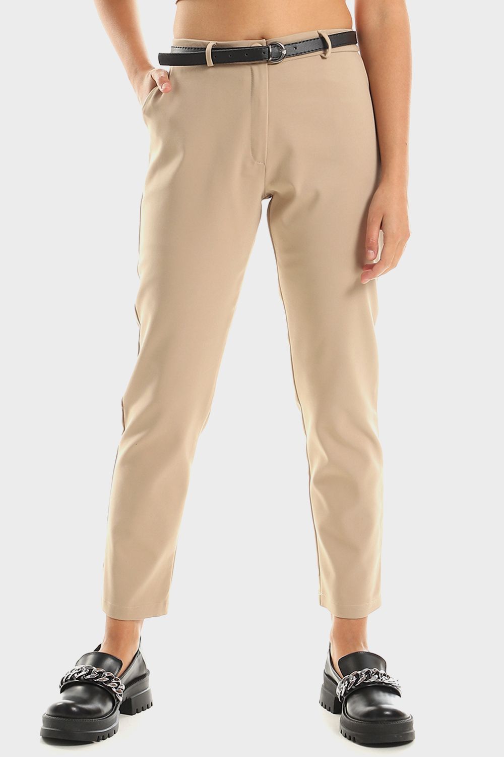 Straight Leg Pants with Black Belt
