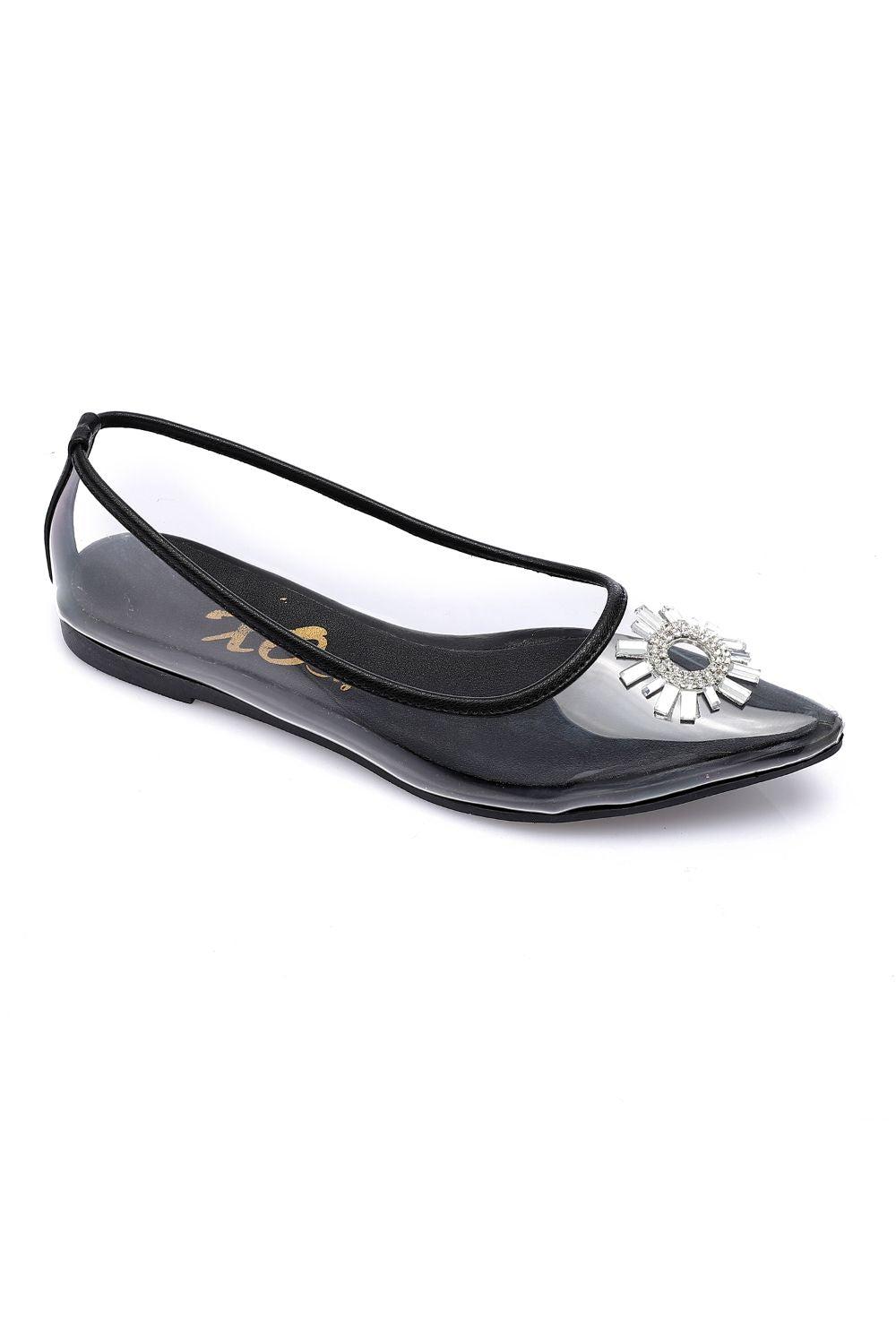Black Strass Transparent Flat Shoes