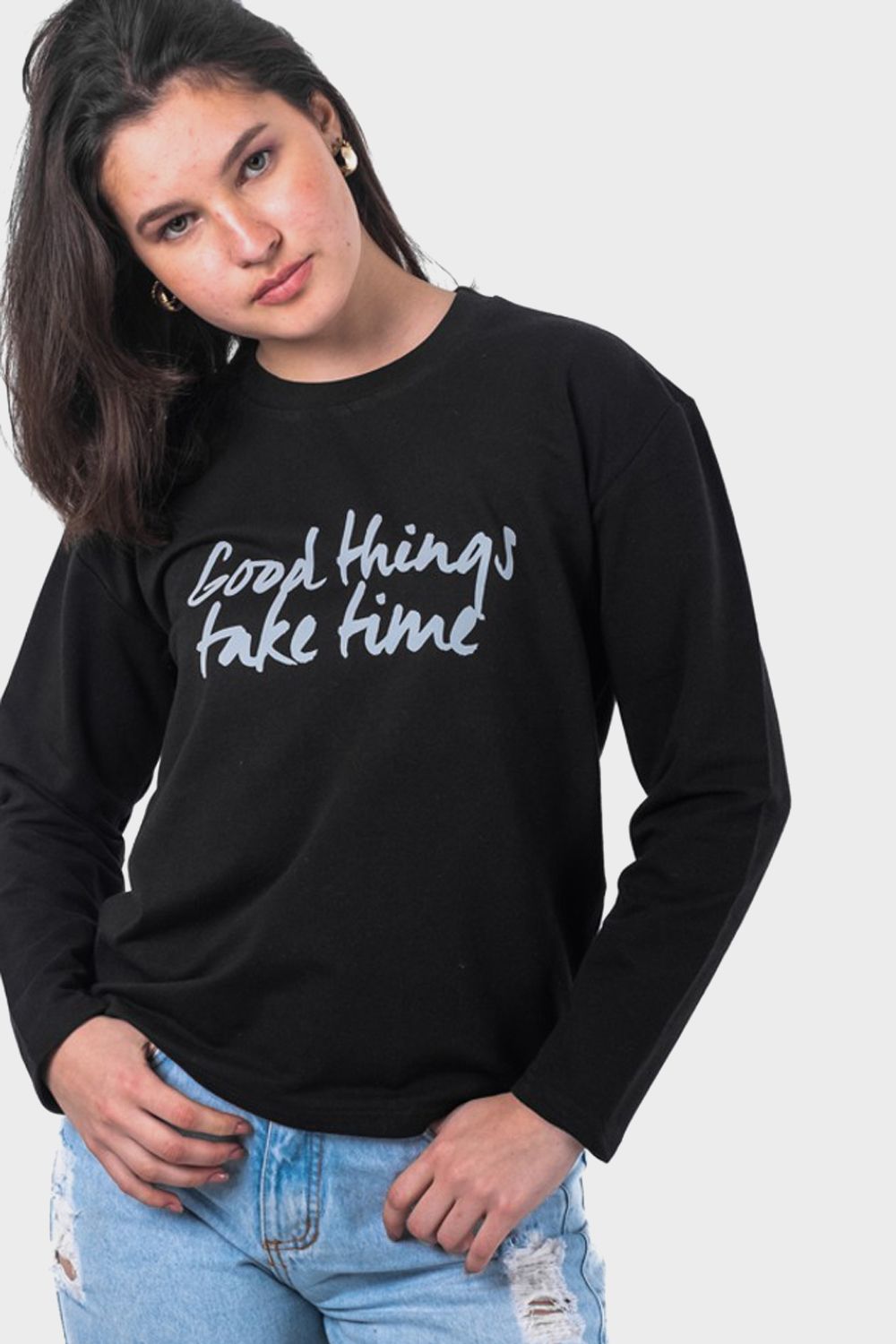 Black "Good Things Take Time" Printed T-Shirt