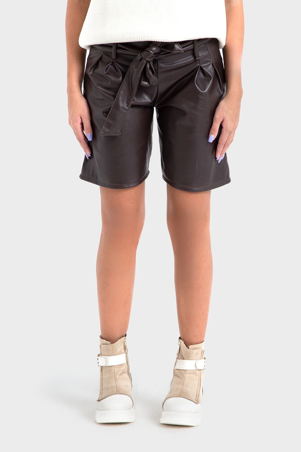 Premium Line Dark Brown Leather Short with Belt