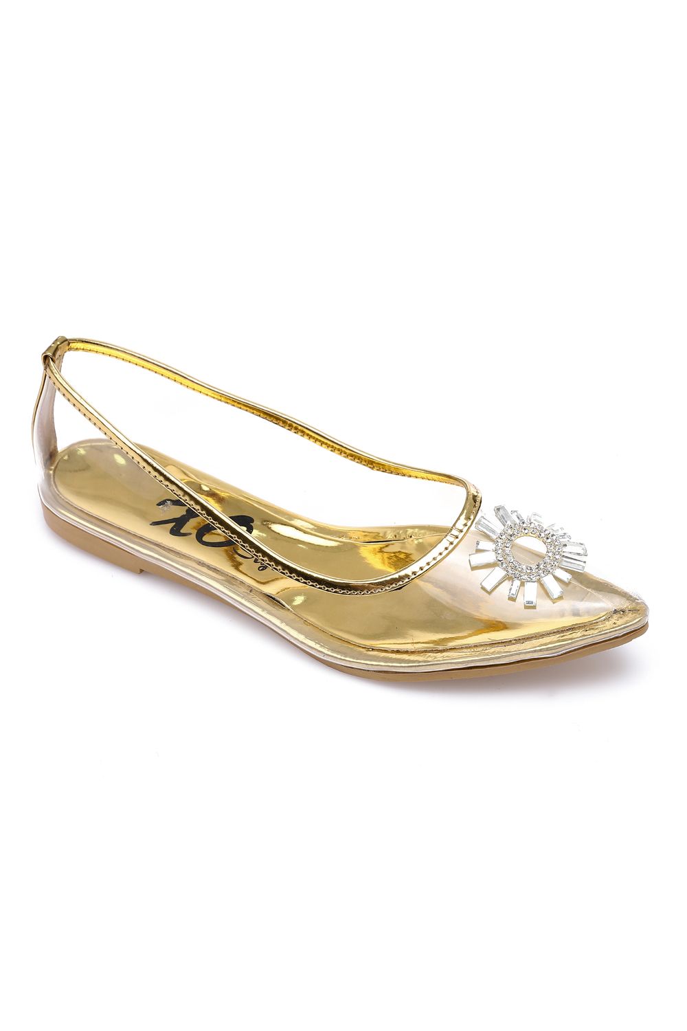 Gold Strass Transparent Flat Shoes