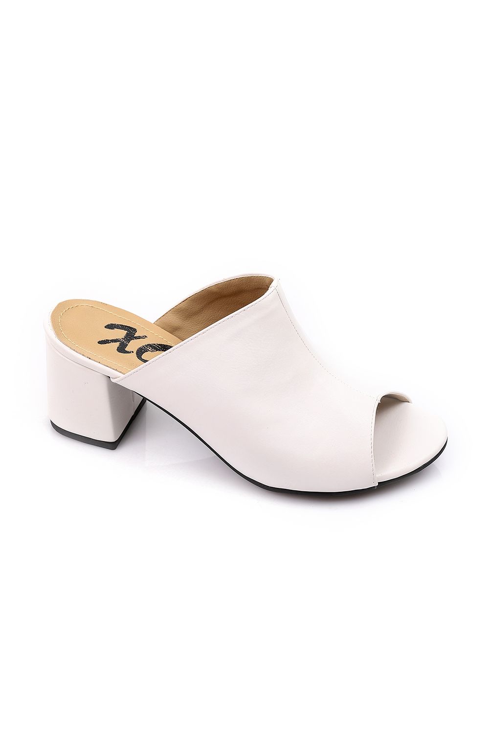 White Chunky Heeled Slipper