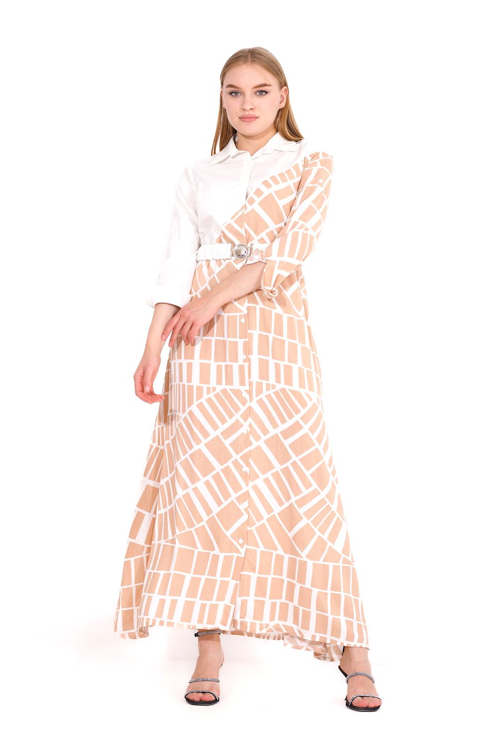 Belted Maxi Dress with Buttons