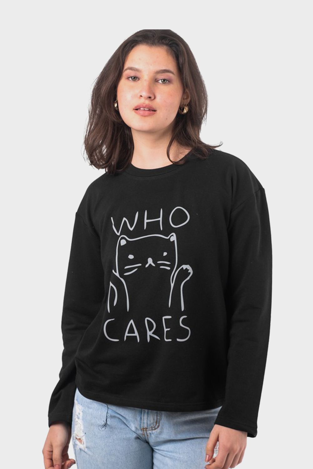 Black Casual Cat Print T-Shirt