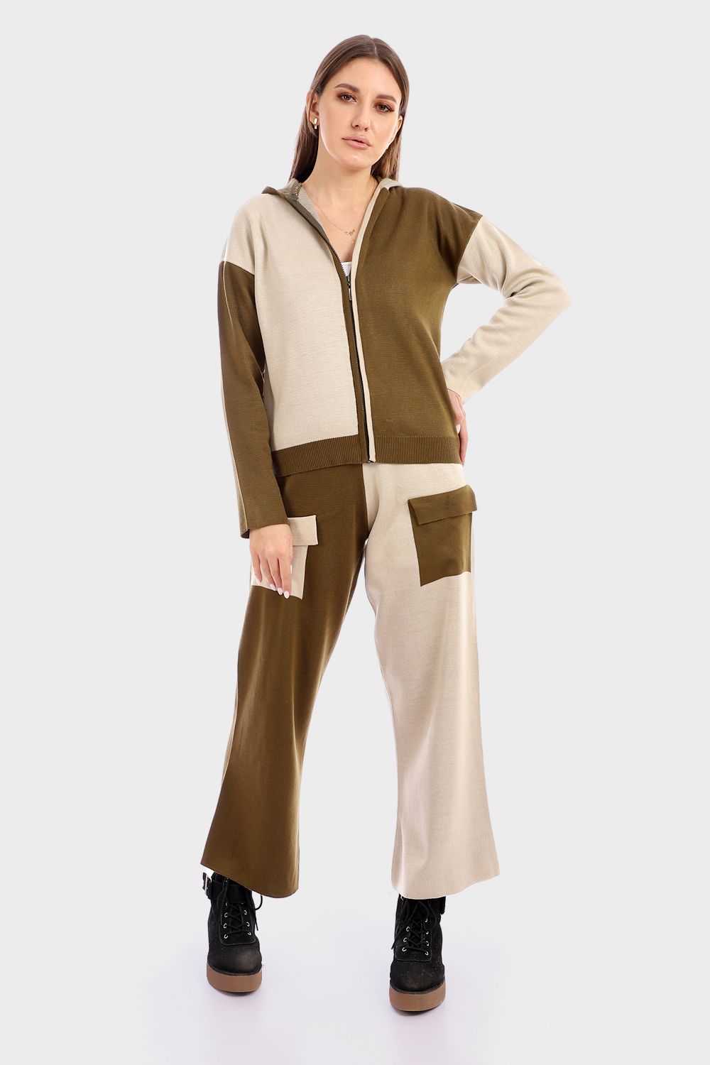 Bi-Tone Wool Set of Zip Jacket & Pants