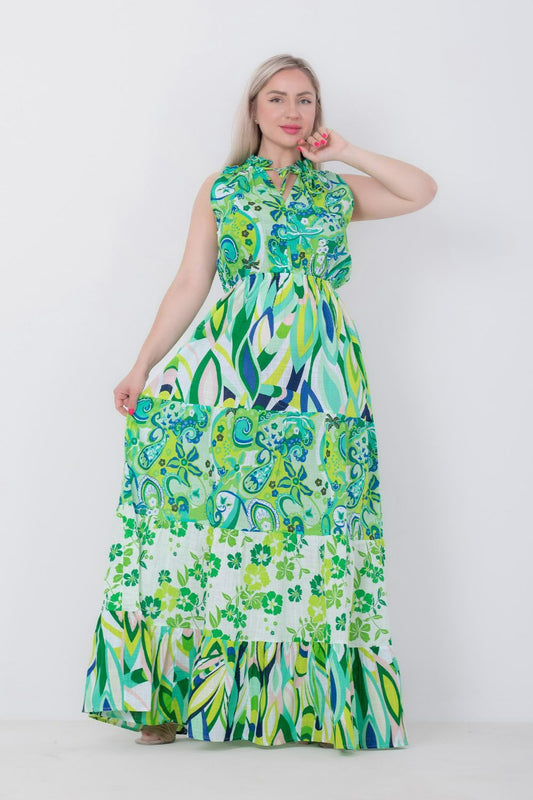 فستان مطبوع بدون أكمام