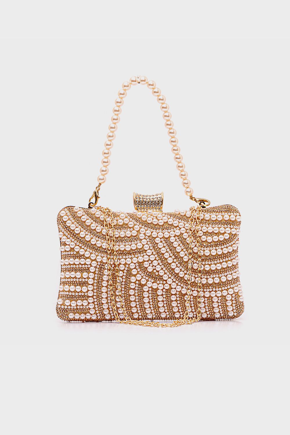 Soiree Clutch Studded with Faux Pearls