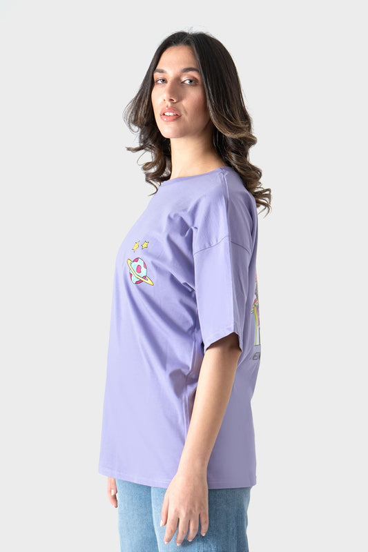 Lavender Space Printed Over-Sized T-Shirt