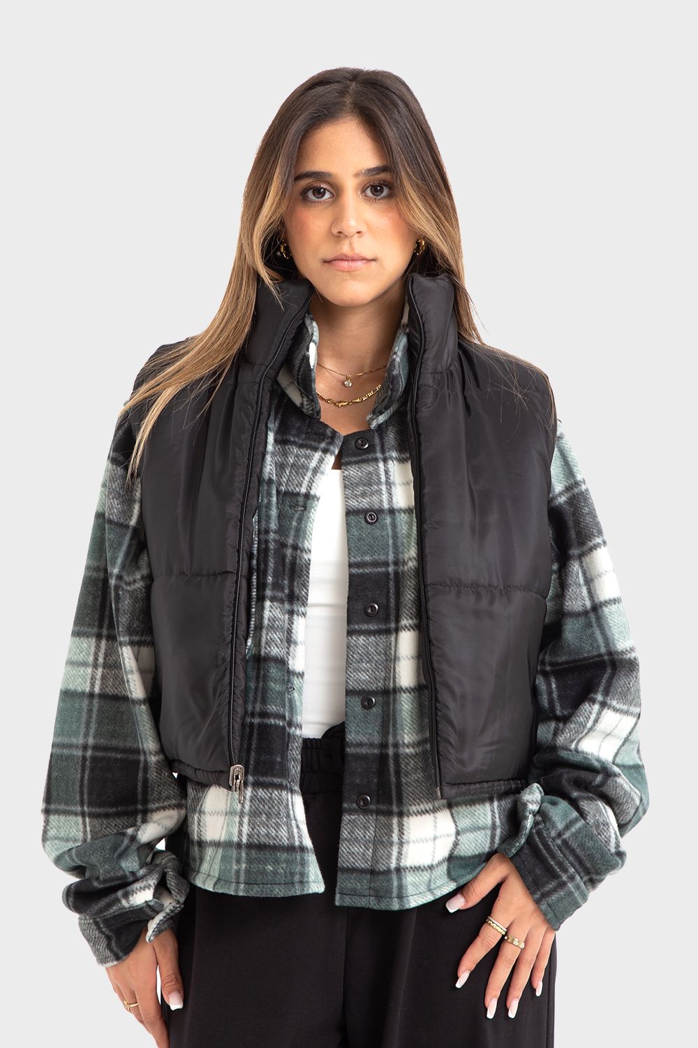 Black High Hip Puffer Vest