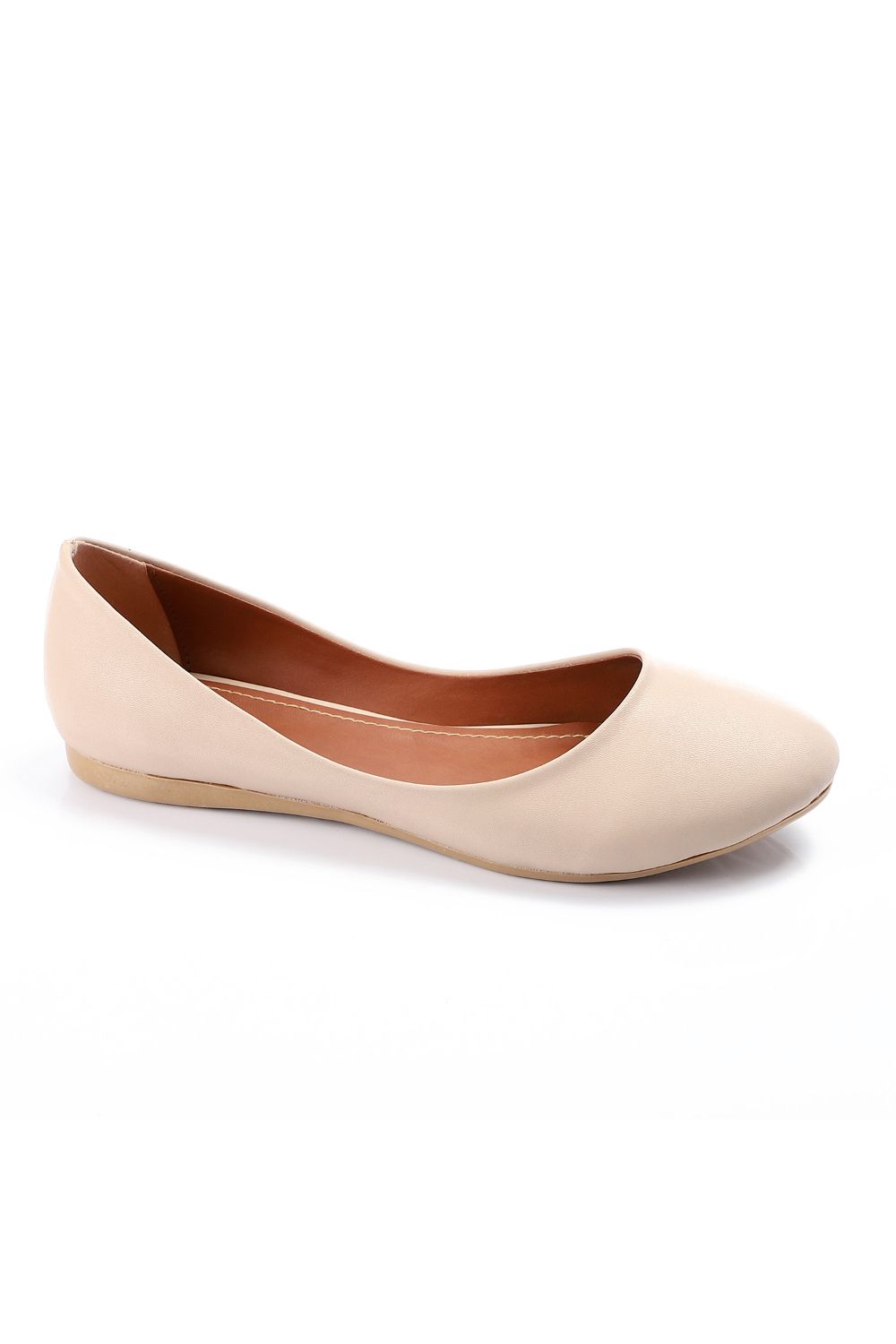 Beige Round Toe Cap Ballerina